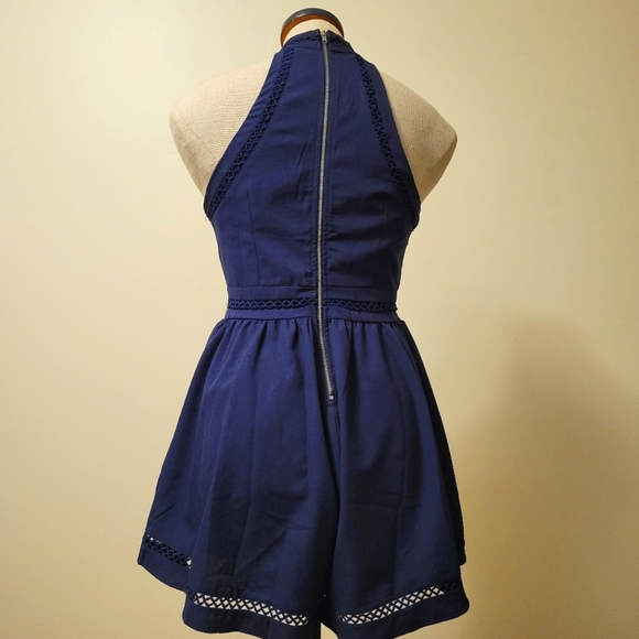 Navy Keyhole Halter A-Line Playsuit - Picture 2 of 4